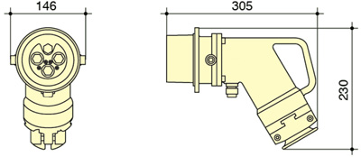 PowerSyntax Shore Power High Current Industrial Female Plug Angled Type 4P 250A 400V IP67 Part No. MB250A-BS-B