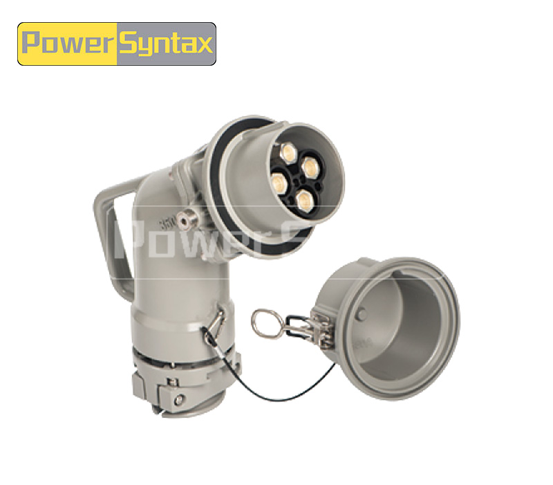 PowerSyntax Shore Power High Current Industrial Female Plug Angled Type 4P 350A 400V IP67 Part No. MB350A-BS-B