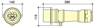PowerSyntax Shore Power High Current Industrial Female Plug Straight Type 4P 250A 400V IP67 Part No. MB250A-BS-S