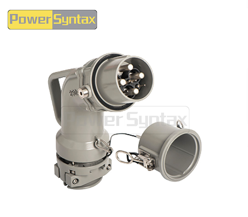 PowerSyntax Shore Power High Current Industrial Male Plug Angled Type 4P 250A 400V IP67 Part No. MB250A-AP-B