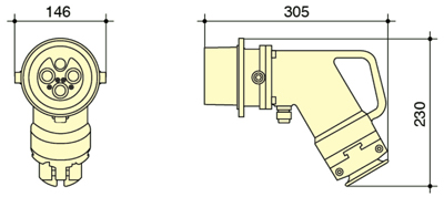 PowerSyntax Shore Power High Current Industrial Male Plug Angled Type 4P 250A 400V IP67 Part No. MB250A-AP-B