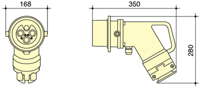 PowerSyntax Shore Power High Current Industrial Male Plug Angled Type 4P 350A 400V IP67 Part No. MB350A-AP-B