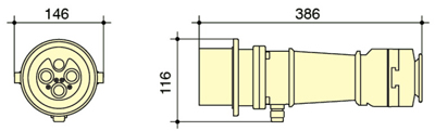 PowerSyntax Shore Power High Current Industrial Male Plug Straight Type 4P 250A 400V IP67 Part No. MB250A-AP-S