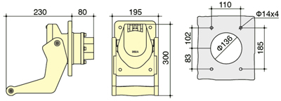 PowerSyntax Shore Power High Current Industrial Panel Mounted Female Socket 4P 350A 400V IP67 Part No. MB350A-AS