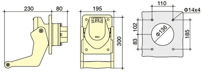 PowerSyntax Shore Power High Current Industrial Panel Mounted Male Socket 4P 350A 400V IP67 Part No. MB350A-BP
